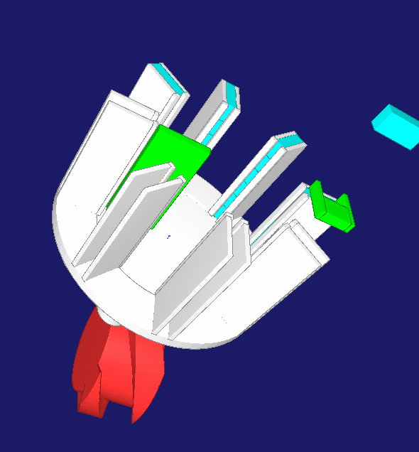 Beispiel für die Kollisionsoptimierung mit 3D-Simulation: mit einer Sammelscheibe werden Artikelreihen zusammengestellt Beispiel für die Kollisionsoptimierung mit 3D-Simulation: mit einer Sammelscheibe werden Artikelreihen zusammengestellt