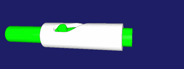 Zylinderkurve, bei der der Stößel angetrieben und die Drehbewegung der Kurve als Abtrieb verwendet wird Zylinderkurve, bei der der Stößel angetrieben und die Drehbewegung der Kurve als Abtrieb verwendet wird